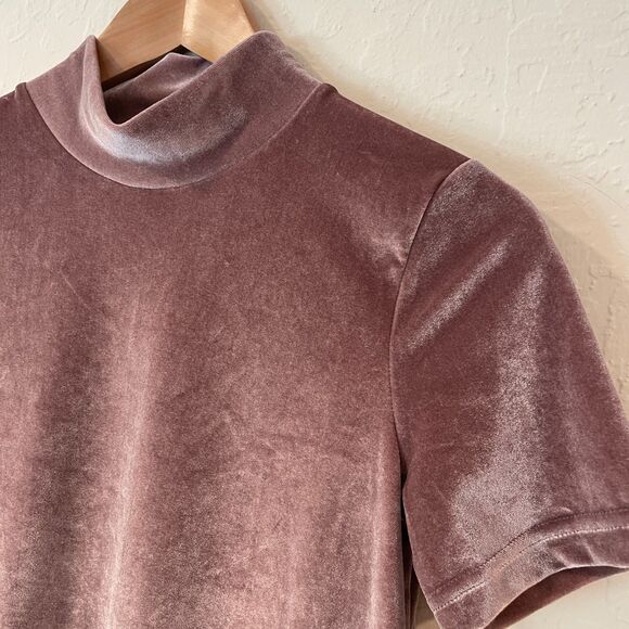 ~ Madewell XS stretch velvet mini dress shift mock neck frosty mauve soft cozy - Picture 6 of 10